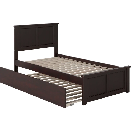 Madison Twin XL Platform Bed with Footboard & Twin XL Trundle in Espresso Wood