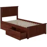 Madison Twin XL Platform Bed with Footboard & 2 Drawers in Walnut Wood