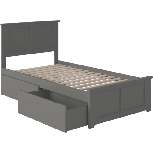 Madison Twin XL Platform Bed with Footboard & 2 Drawers in Grey Wood