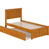 Madison Twin Platform Bed with Footboard & Twin Trundle in Toffee Wood