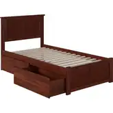 Madison Twin Platform Bed with Footboard & 2 Drawers in Walnut Wood