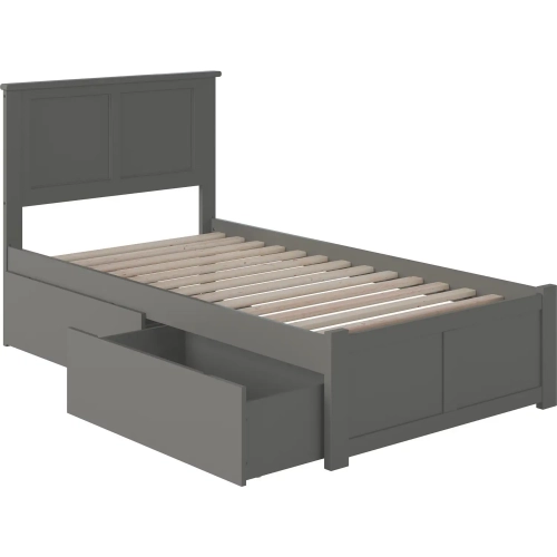 Madison Twin Platform Bed with Footboard & 2 Drawers in Grey Wood