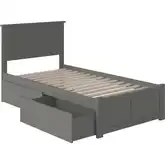 Madison Twin Platform Bed with Footboard & 2 Drawers in Grey Wood