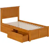 Madison Twin Platform Bed with Footboard & 2 Drawers in Toffee Wood