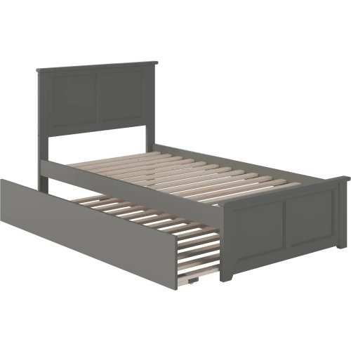 Madison Twin Platform Bed with Footboard & Twin Trundle in Grey Wood
