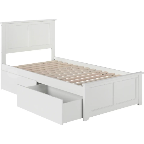 Madison Twin Platform Bed with Footboard & 2 Drawers in White Wood