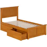 Madison Twin Platform Bed with Footboard & 2 Drawers in Toffee Wood