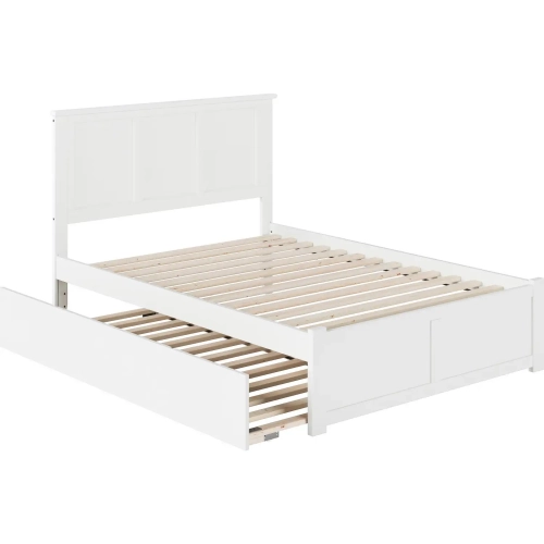 Madison Full Platform Bed with Footboard & Twin Trundle in White Wood