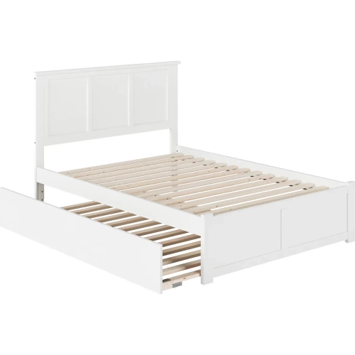Madison Full Platform Bed with Footboard & Full Trundle in White Wood