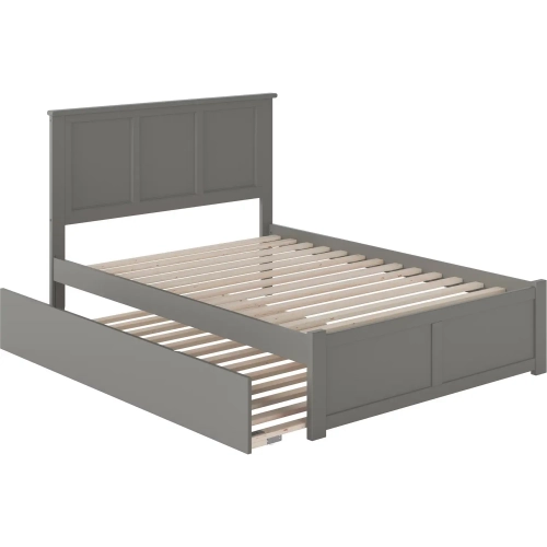 Madison Full Platform Bed with Footboard & Full Trundle in Grey Wood