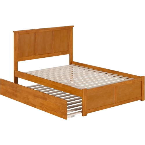 Madison Full Platform Bed with Footboard & Full Trundle in Toffee Wood