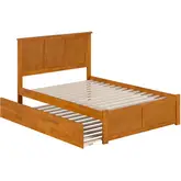 Madison Full Platform Bed with Footboard & Full Trundle in Toffee Wood