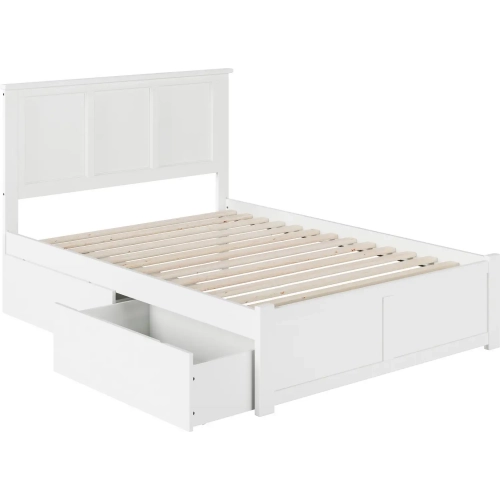 Madison Full Platform Bed with Footboard & 2 Drawers in White Wood