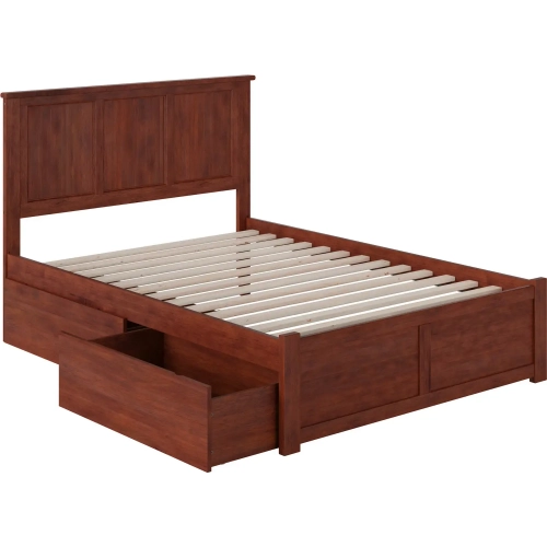 Madison Full Platform Bed with Footboard & 2 Drawers in Walnut Wood