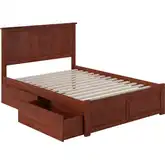 Madison Full Platform Bed with Footboard & 2 Drawers in Walnut Wood