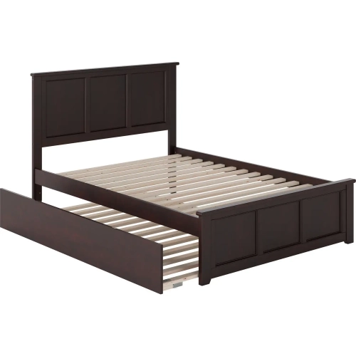 Madison Full Platform Bed with Footboard & Full Trundle in Espresso Wood