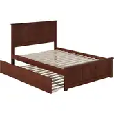Madison Full Platform Bed with Footboard & Full Trundle in Walnut Wood
