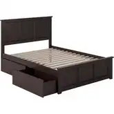 Madison Full Platform Bed with Footboard & 2 Drawers in Espresso Wood