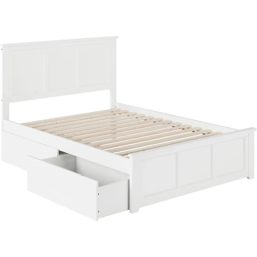 Madison Full Platform Bed with Footboard & 2 Drawers in White Wood