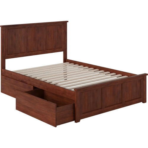 Madison Full Platform Bed with Footboard & 2 Drawers in Walnut Wood
