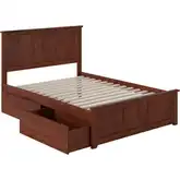 Madison Full Platform Bed with Footboard & 2 Drawers in Walnut Wood