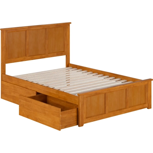 Madison Full Platform Bed with Footboard & 2 Drawers in Toffee Wood