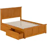 Madison Full Platform Bed with Footboard & 2 Drawers in Toffee Wood