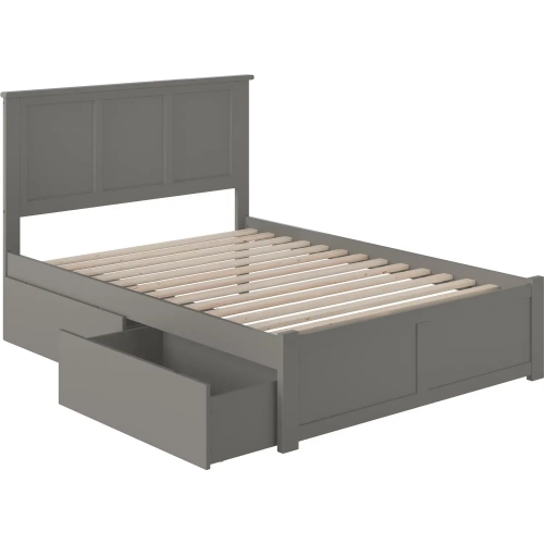 Madison Queen Platform Bed with Footboard & 2 Drawers in Grey Wood