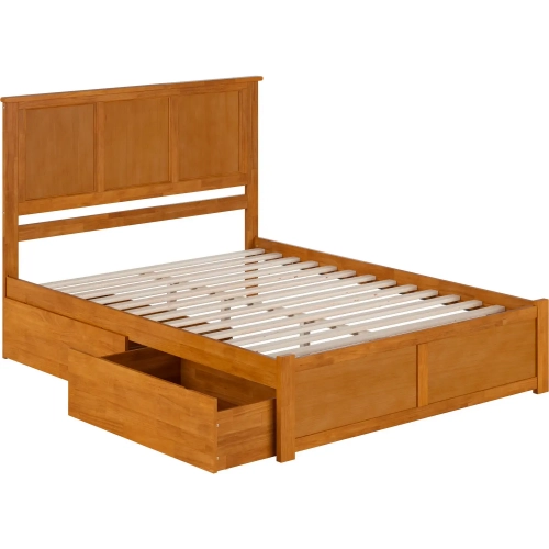 Madison Queen Platform Bed with Footboard & 2 Drawers in Toffee Wood