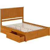 Madison Queen Platform Bed with Footboard & 2 Drawers in Toffee Wood