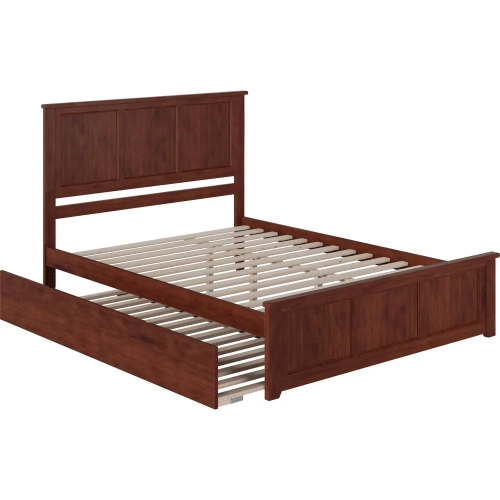 Madison Queen Platform Bed with Footboard & Twin XL Trundle in Walnut Wood