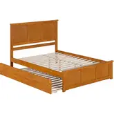Madison Queen Platform Bed with Footboard & Twin XL Trundle in Toffee Wood