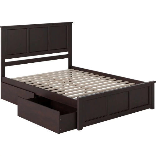 Madison Queen Platform Bed with Footboard & 2 Drawers in Espresso Wood