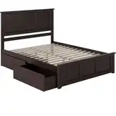Madison Queen Platform Bed with Footboard & 2 Drawers in Espresso Wood