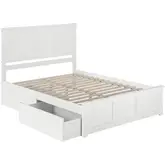 Madison Queen Platform Bed with Footboard & 2 Drawers in White Wood