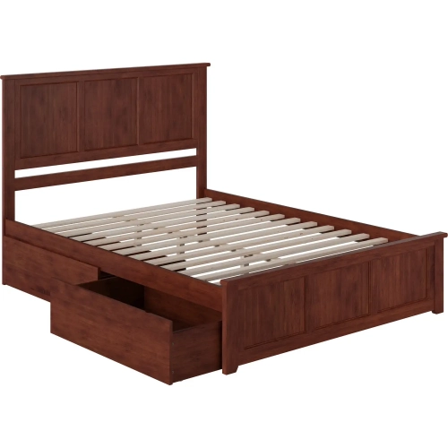 Madison Queen Platform Bed with Footboard & 2 Drawers in Walnut Wood