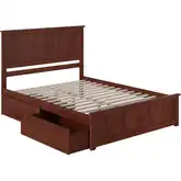 Madison Queen Platform Bed with Footboard & 2 Drawers in Walnut Wood
