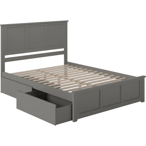 Madison Queen Platform Bed with Footboard & 2 Drawers in Grey Wood