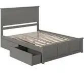Madison Queen Platform Bed with Footboard & 2 Drawers in Grey Wood