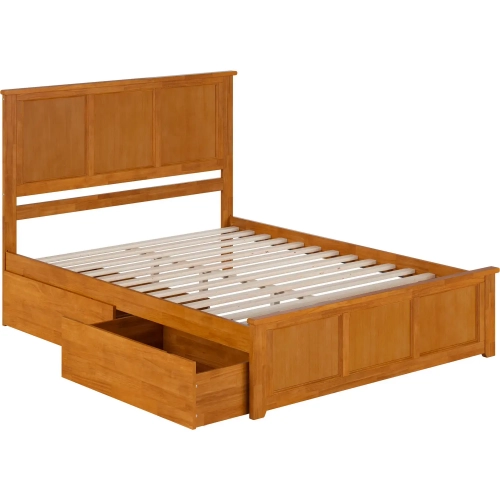 Madison Queen Platform Bed with Footboard & 2 Drawers in Toffee Wood