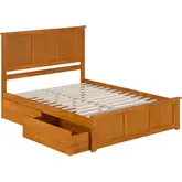 Madison Queen Platform Bed with Footboard & 2 Drawers in Toffee Wood