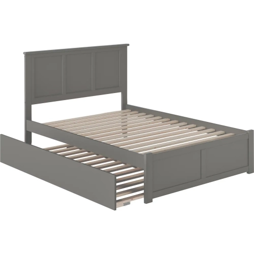Madison King Platform Bed with Footboard & Twin XL Trundle in Grey Wood