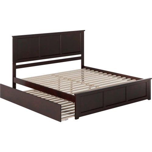 Madison King Platform Bed with Footboard & Twin XL Trundle in Espresso Wood