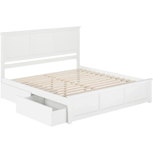 Madison King Platform Bed with Footboard & 2 Drawers in White Wood
