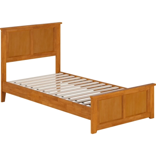 Charlotte Twin Low Profile Platform Bed with Footboard in Toffee Wood