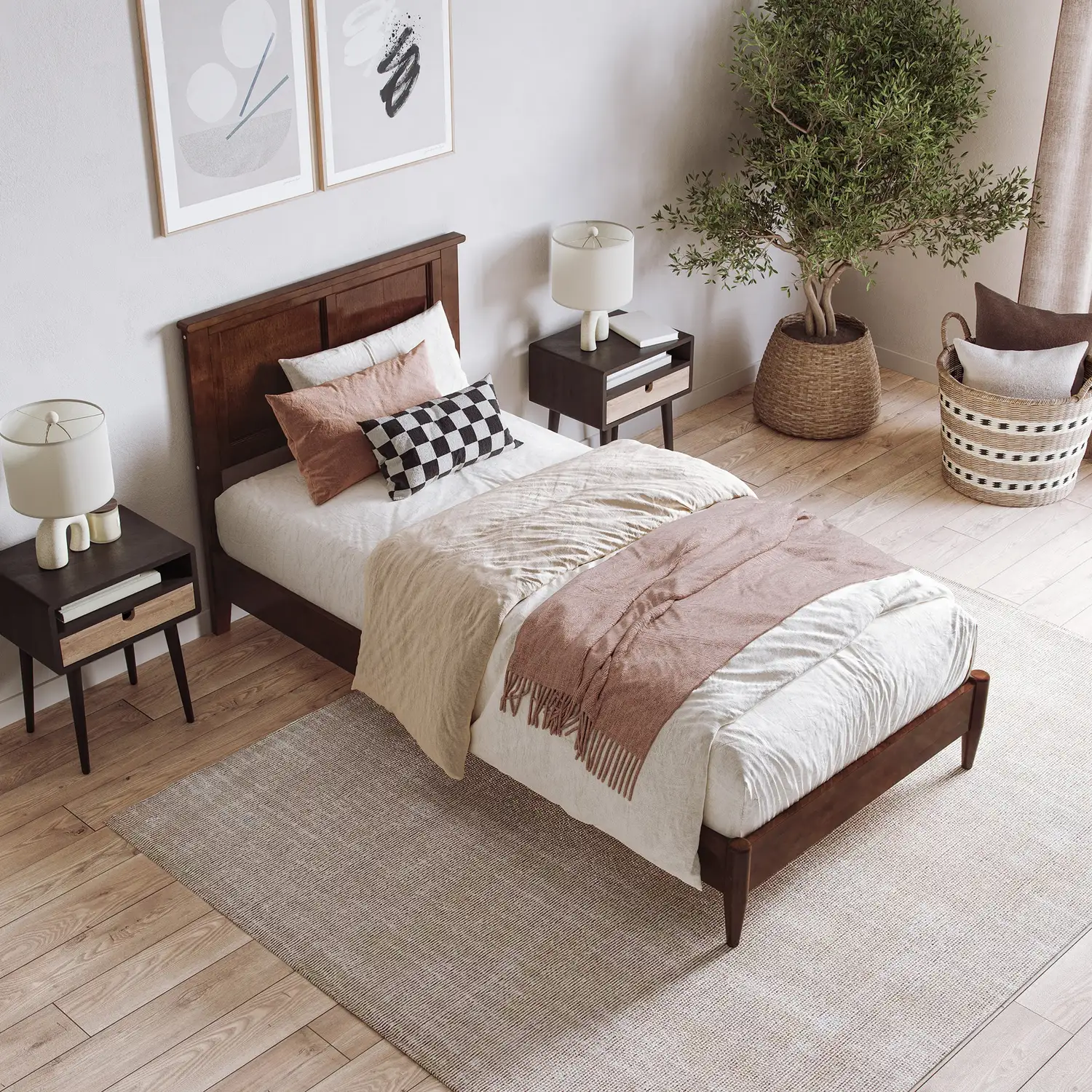 AFI AR8678014 Charlotte Twin XL Low Profile Platform Bed in Walnut
