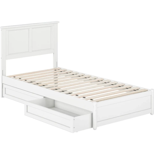 Felicity Twin XL Platform Bed with Panel Footboard & 2 Drawers in White Wood