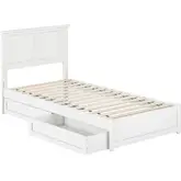 Felicity Twin XL Platform Bed with Panel Footboard & 2 Drawers in White Wood