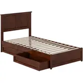 Felicity Twin XL Platform Bed with Panel Footboard & 2 Drawers in Walnut Wood