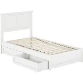 Felicity Twin Platform Bed with Panel Footboard & 2 Drawers in White Wood